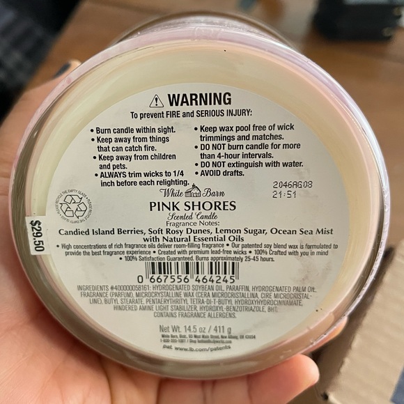 NWT Bath & Body Works 3-Wick Candle PINK SHORES White Barn - Picture 6 of 6